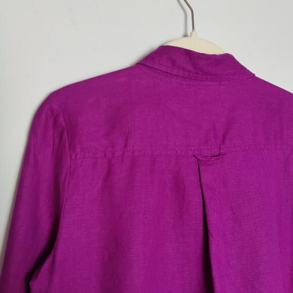 Fatface Women's Sz 2 100% Linen Dark Purple Long Sleeve Button Down Shirt - Picture 4 of 7